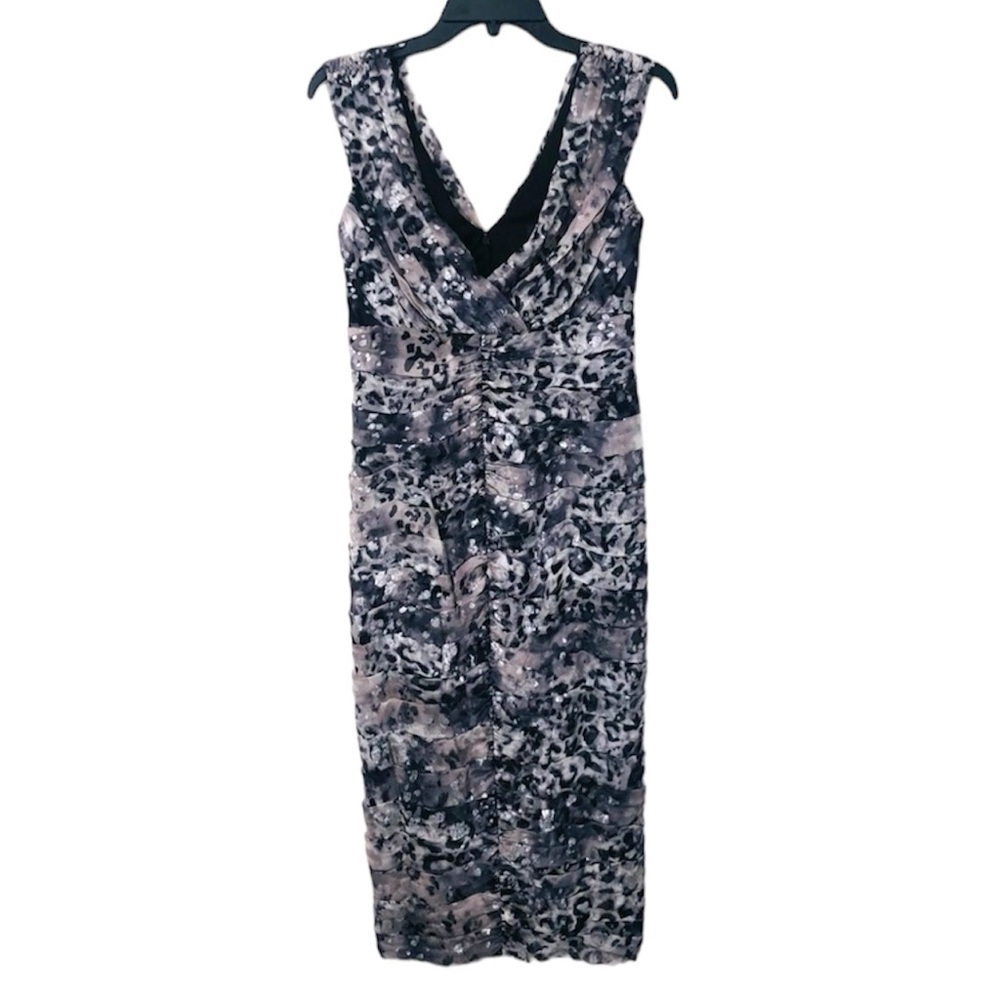 Tadashi Shoji Animal Print Shutter Pleat Bandage Bodycon Midi Dress size 4